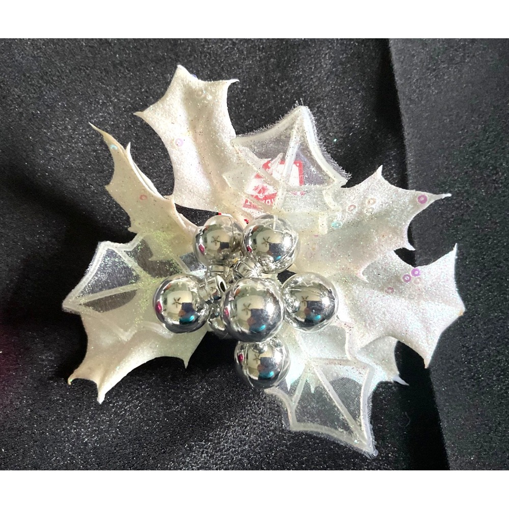 Lot4 Silver Glitter Ornaments Christmas Holiday Poinsettia, Holly, Hedgehog,cake - Picture 8 of 8